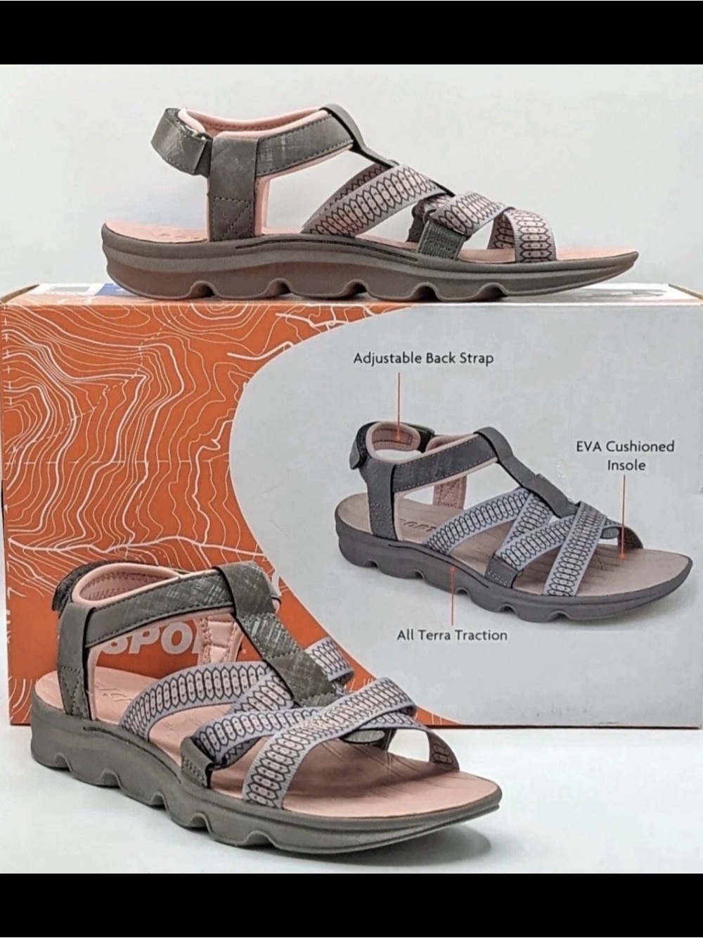 Jsport KAIA Women's Sports Sandal - Adjustable Straps (Grey/Pink) Size 7 M US